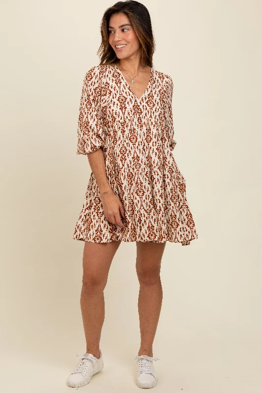 Free Spirited Fashion Cream Printed Mini Dress