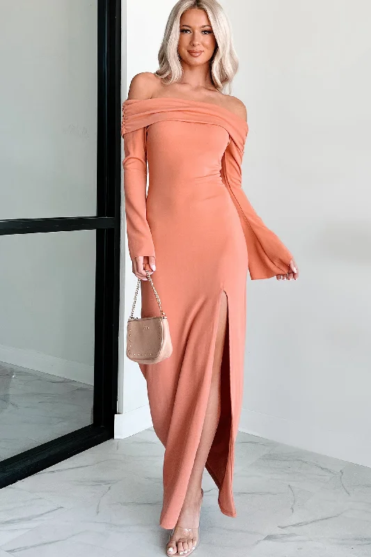 Women's Everyday Apparel Cue The Drama Off The Shoulder Maxi Dress (Coral)