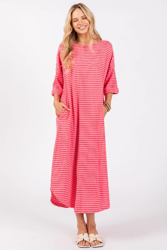 Fashionable Tops for Women Fuchsia Striped Terry Maxi Dress