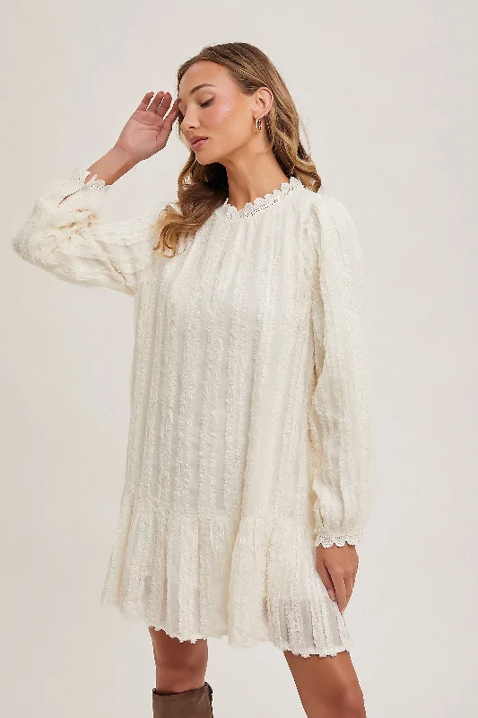 Flash Sale Or Flash Sales Ivory Ruffle Trimmed Puff Sleeve Mock Neck Dress