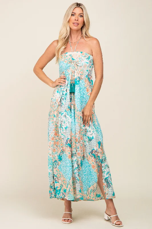 Clothing Sale Jade Floral Halter Front Tie Maxi Dress