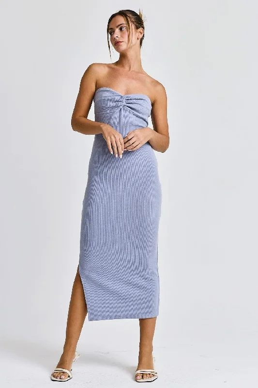 Woman Clothing Light Blue Strapless Twist Dress