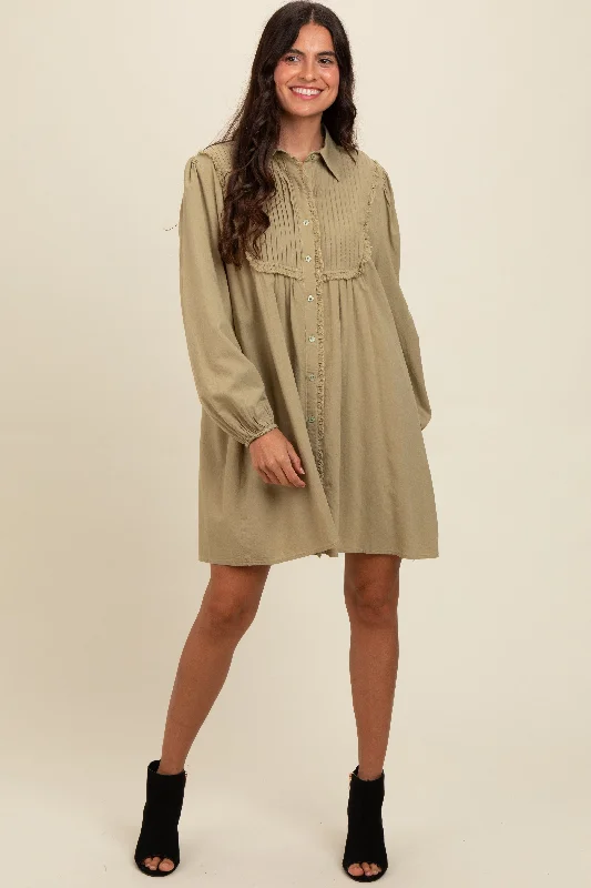 Casual Women's Clothing Online Light Olive Frayed Button Down Mini Dress