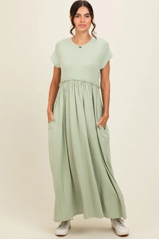 Sale On Sale Light Olive Ruffle Trim Maxi Dress