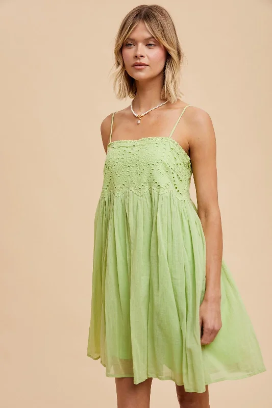 Women's Formal Wear Lime Eyelet Lace Babydoll Mini Dress