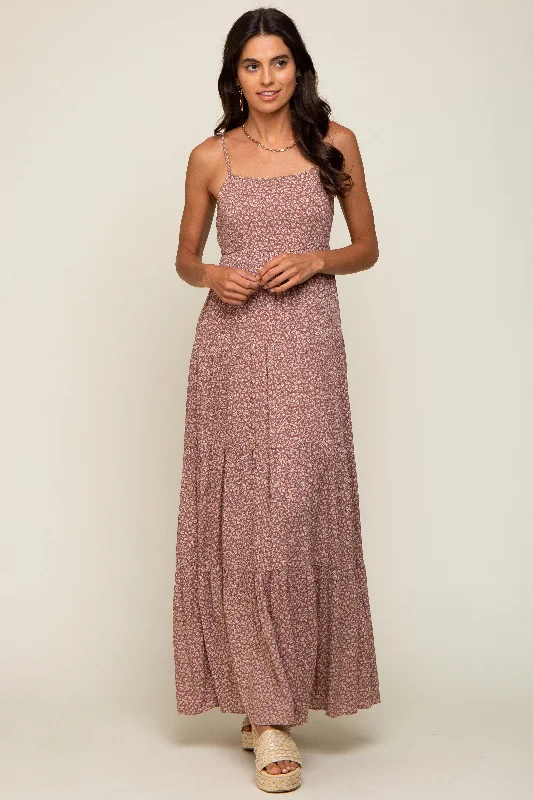 Women Wear Brands Mauve Ditsy Floral Tiered Maxi Dress