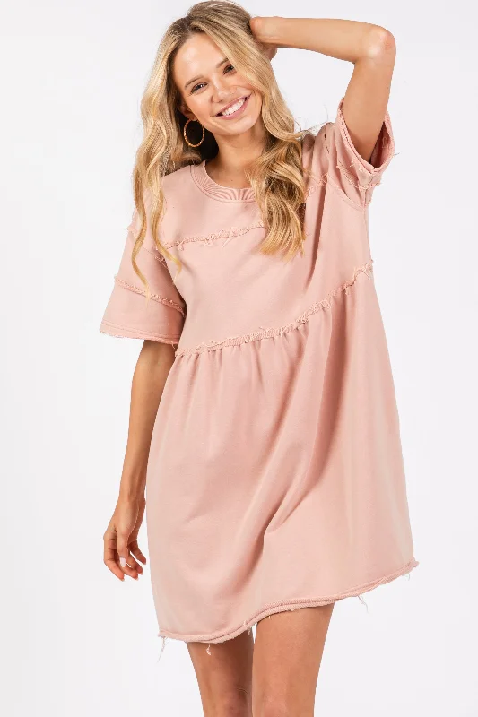 Modern Women's Wardrobe Essentials Mauve Raw Hem Short Sleeve Dress