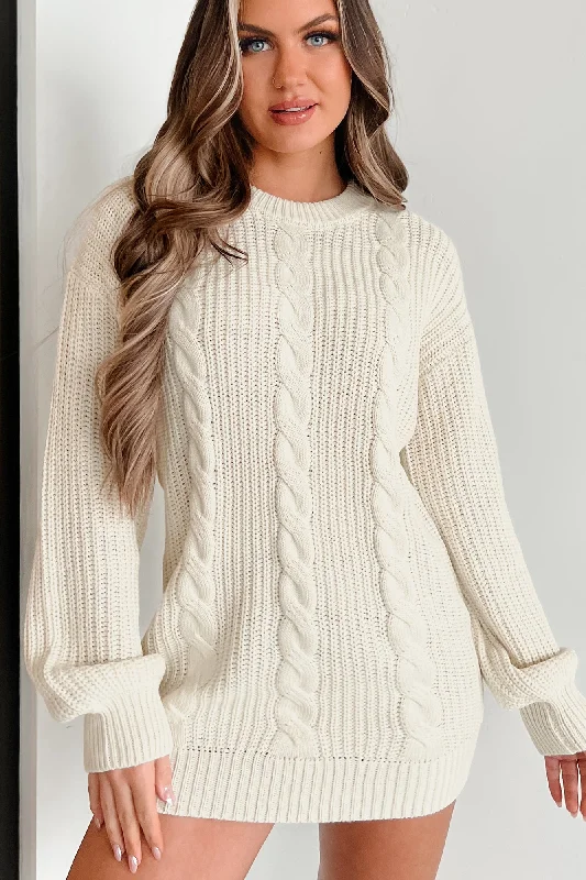 Best Online Boutiques For Women Memory Mile Cable Knit Sweater Dress (Cream)