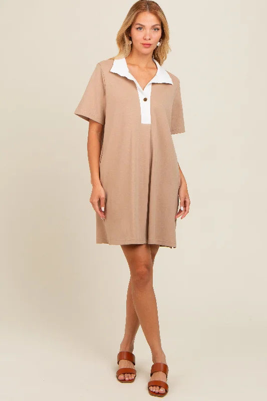 Women's Luxury Garments Mocha Contrast Collar Polo Dress