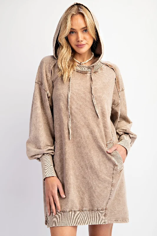 Women's Cozy Winter Attire Mocha Mineral Wash Hoodie Dress