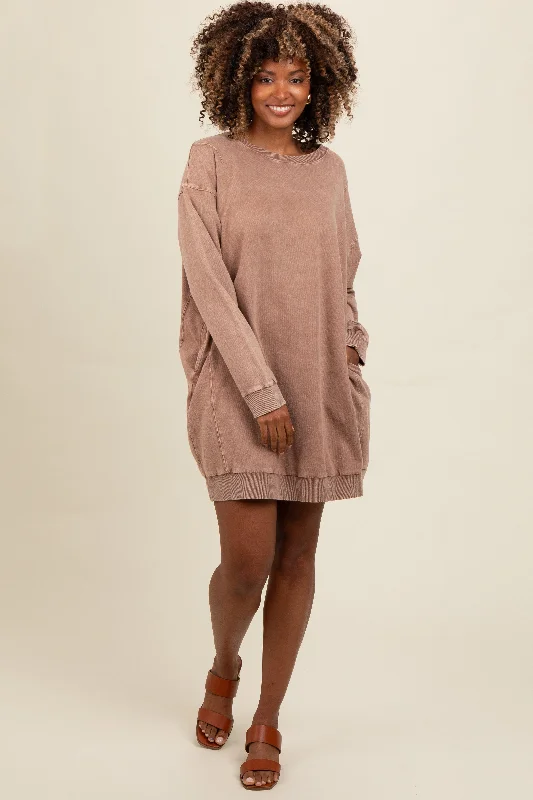 Business Casual Outfits Mocha Mineral Wash Sweatshirt Dress