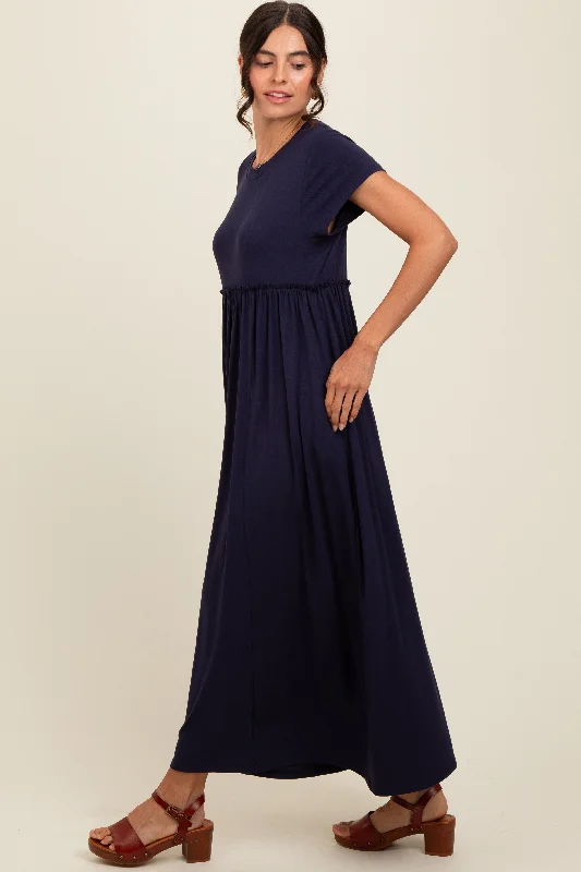 Clothing Sales Navy Ruffle Trim Maxi Dress