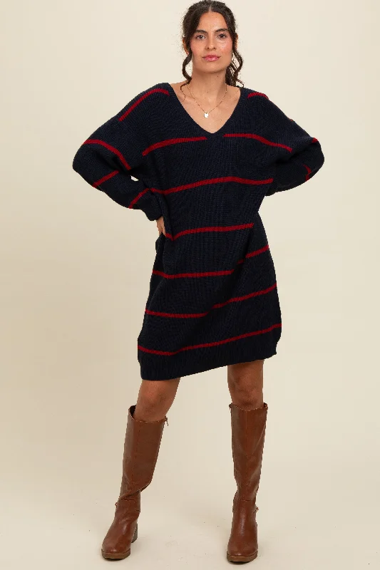 Women's Trendy Attire Navy Striped Oversized Sweater Dress