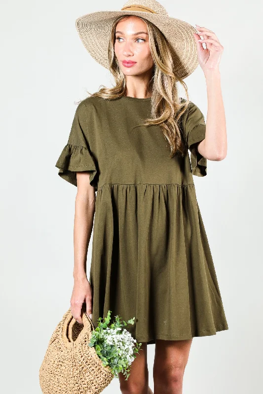 Women's Work Apparel Olive Ruffle Sleeve Dress