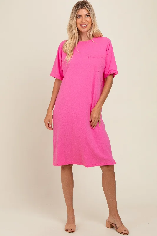 Current Trends Pink Oversized Round Neck T-Shirt Dress