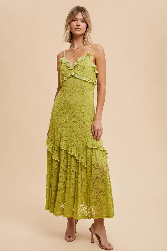 Elegant Women's Clothing Pistachio Vintage Lace Maxi Dress