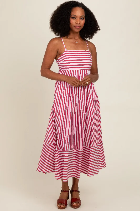 Affordable Luxury Women's Apparel Red Contrast Stripe Midi Dress