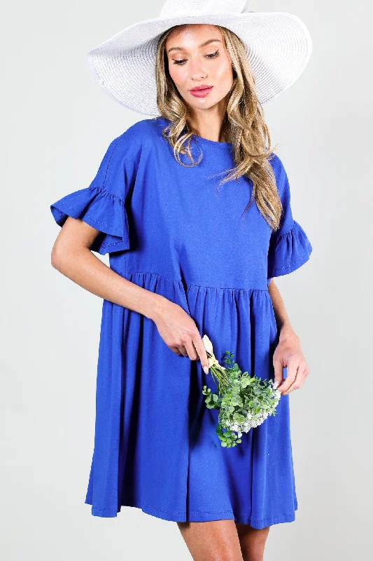 Women's Evening Apparel Royal Blue Ruffle Sleeve Dress