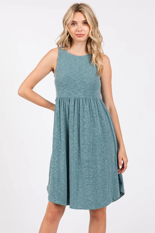 Affordable Women's Attire Teal Babydoll Sleeveless Dress