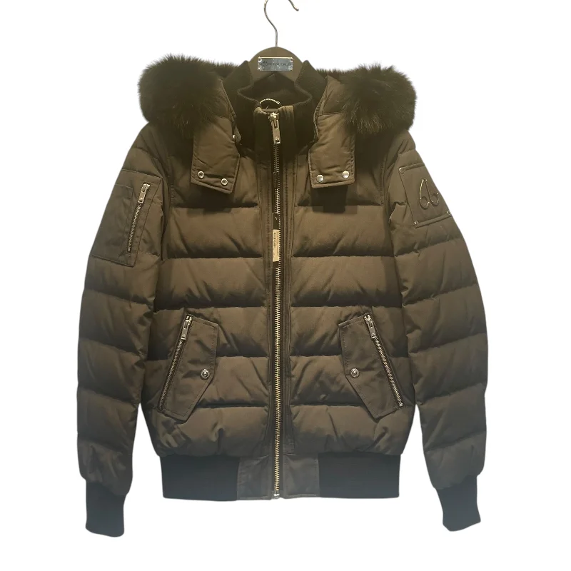 Fashion-forward Women's Wear MOOSE KNUCKLES/Puffer Jkt/M/Nylon/GRY/BLK FUR NECK/DRK GRY/SILVER