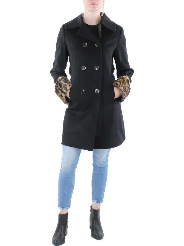 Stylish Women's Garments Aubrey Womens Wool Faux Fur Overcoat