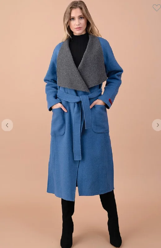 Women Apparel Collared Wool Coat With Belt