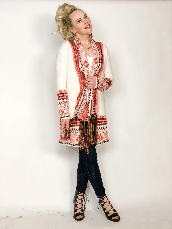 Stylish Savings Cream/Red Diamond Cardigan