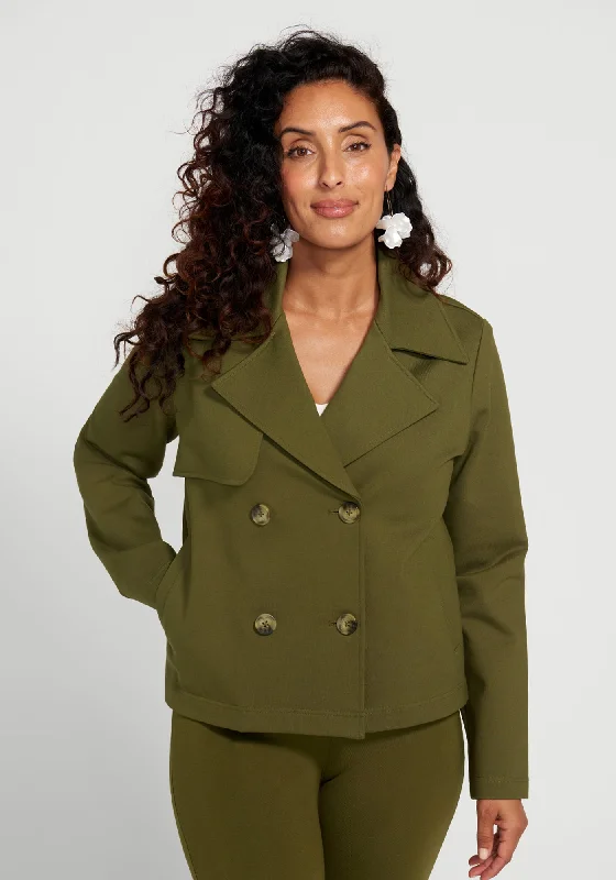 Relaxed Style Cropped Peacoat (Dark Olive)