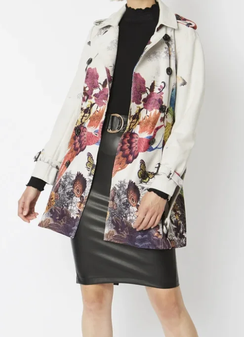 Women's Clothes Online Shopping Digital Print Suede Trench Coat