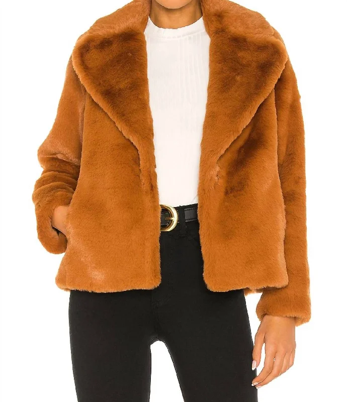 Women's Active Garments For Workouts Emanuela Faux Fur Coat In Camel