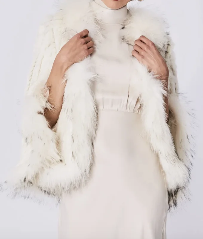 Women's Holiday Outfit Fox & Rabbit Fur Jacket