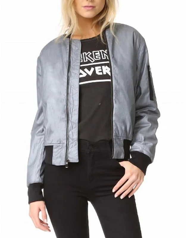 Flash Sale Or Flash Sales Gene Metallic Puffy Bomber Jacket In Dusted Silver