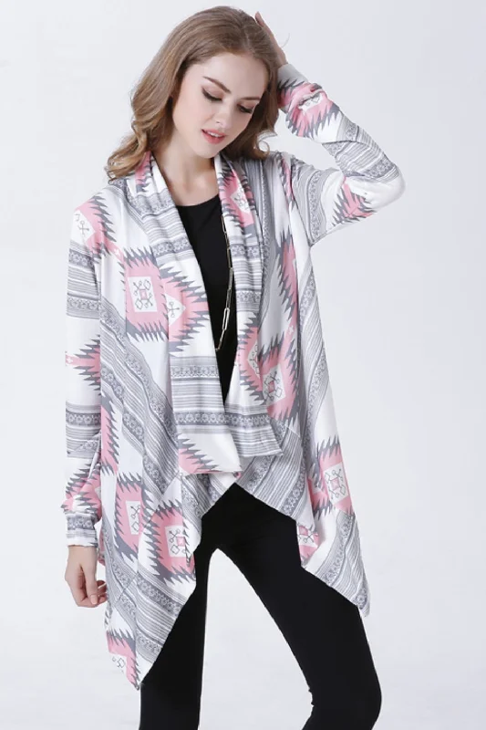 Best Online Boutiques For Women Geometric Open Front Handkerchief Hem Cardigan