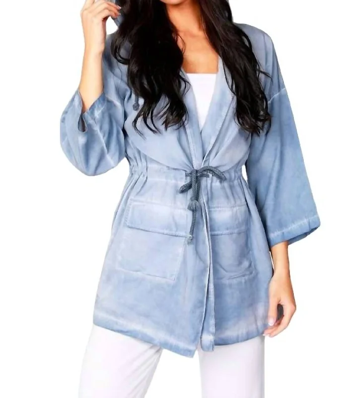 Relaxed Style Jennifer Hooded Long Trench Coat In Denim