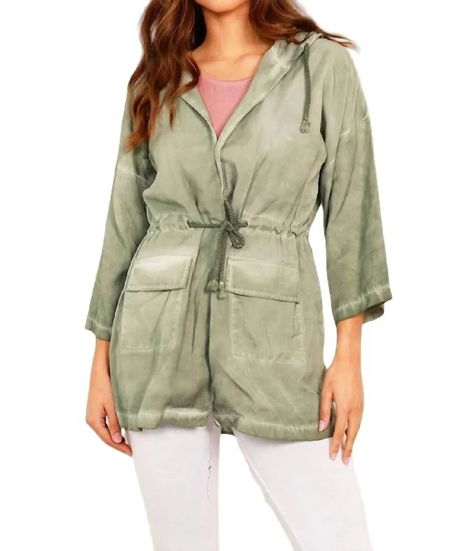 Stylish Women's Apparel Jennifer Hooded Long Trench Coat In Olive