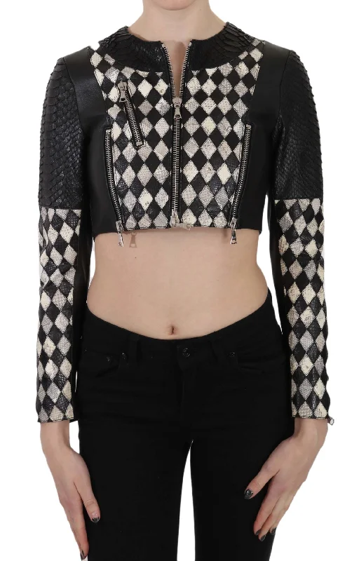 Elegant Styles John Richmond   Leather Short Cropped Biker Jacket Women's Coat