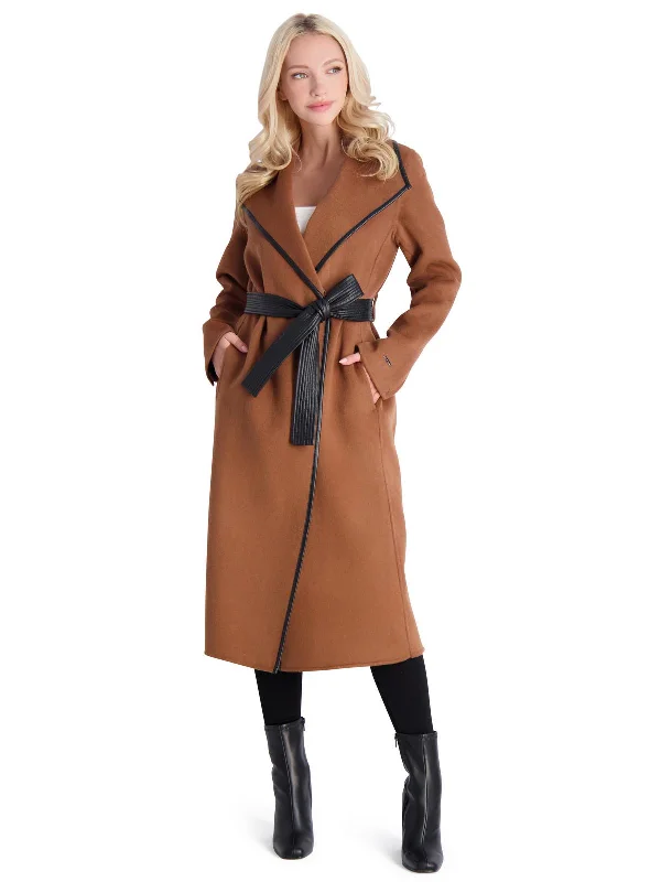 Sale For Women Juliette Womens Wool Blend Faux Leather Trim Wool Coat