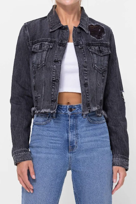 Luxe Women's Fashion Katrina Destroyed Fitted Denim Jacket In Black Acid