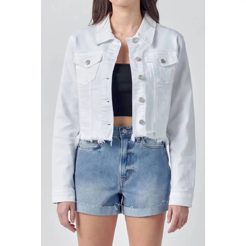 Online Boutique Clothing Katrina Destroyed Fitted Denim Jacket In White