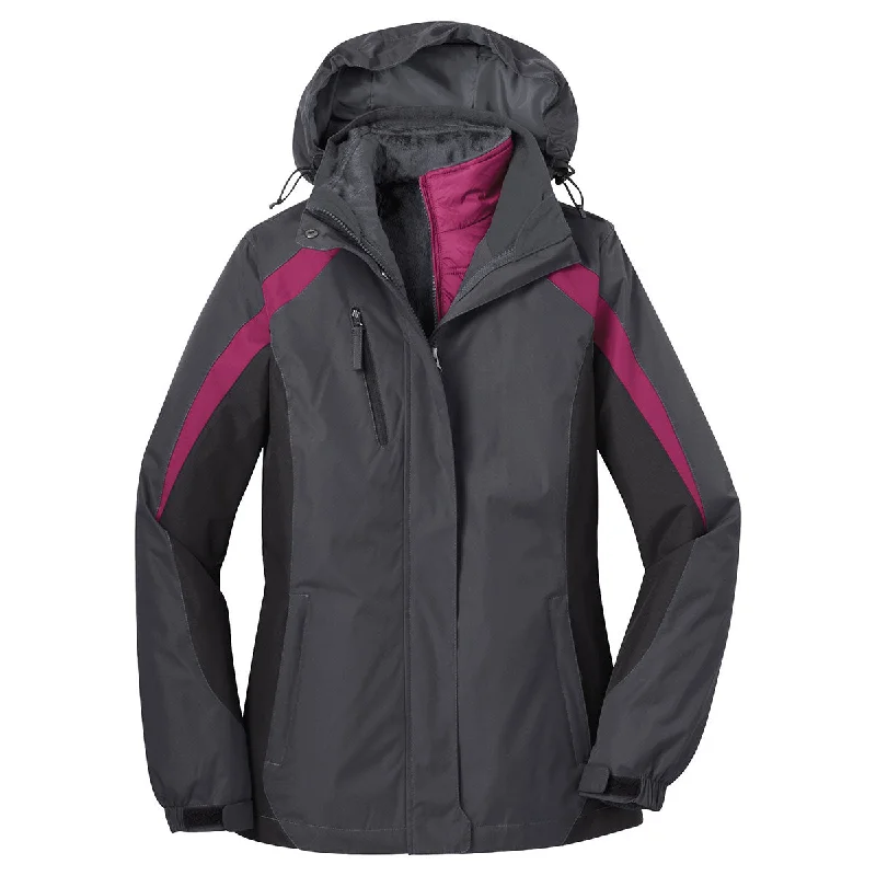 Women's Trendy Outfit Port Authority Women's Magnet Grey/Black/Very Berry Colorblock 3-in-1 Jacket