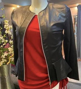 Affordable Women's Clothes Leatherette Jacket with Peplum