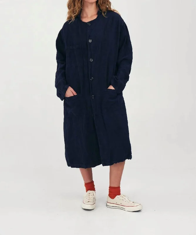 Vintage-Inspired Women's Apparel Linen Lab Coat In Navy