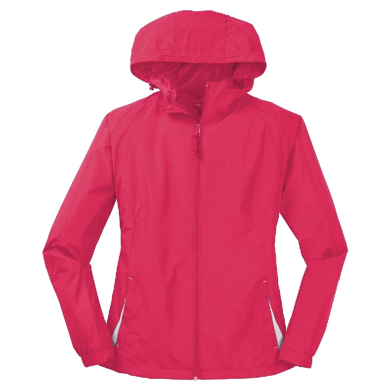 Classic Women's Clothing Styles Sport-Tek Women's Pink Raspberry/White Colorblock Hooded Raglan Jacket