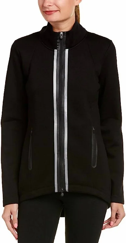 Women's Luxury Attire Marina Stylish Collared Soft Fabric Full Zip Jacket In Black