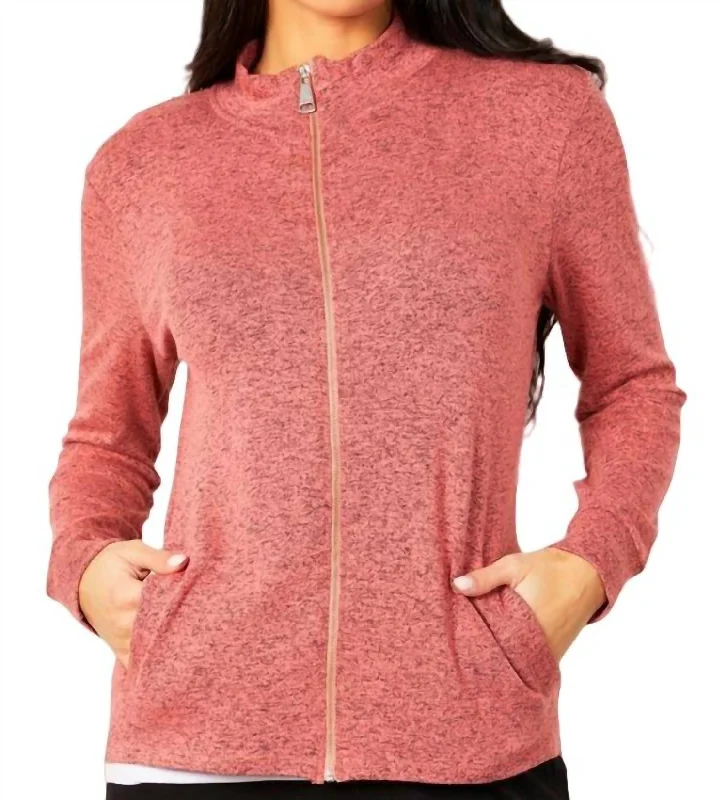 Graceful Fashion Melange Zip Jacket In Coral