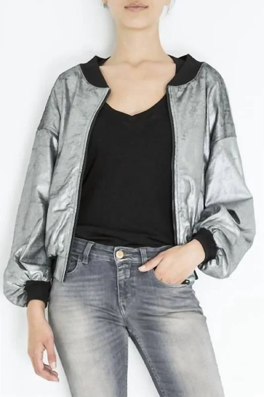 Flash Discount Metallic Bomber In Silver