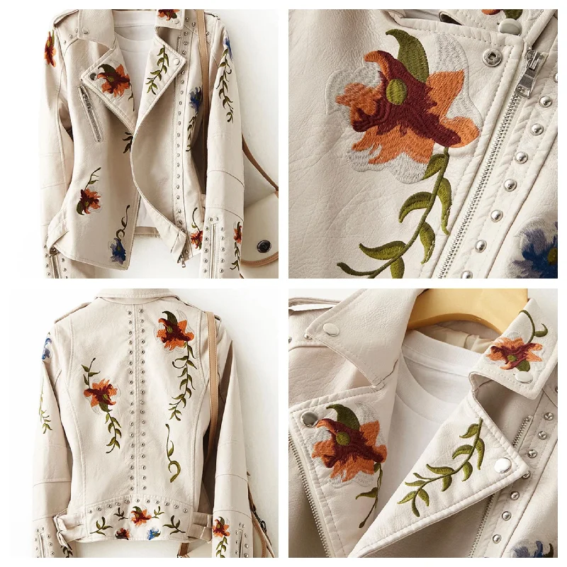 Trendy Casual Outfits Ornate Floral Moto Jacket