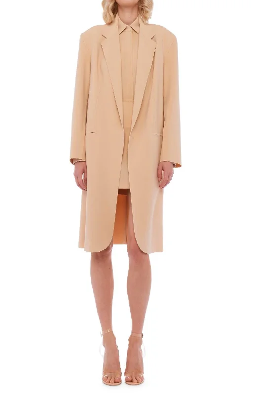 Comfortable Garments For Women Oversized Single Breasted Jacket Below The Knee In Con Leche