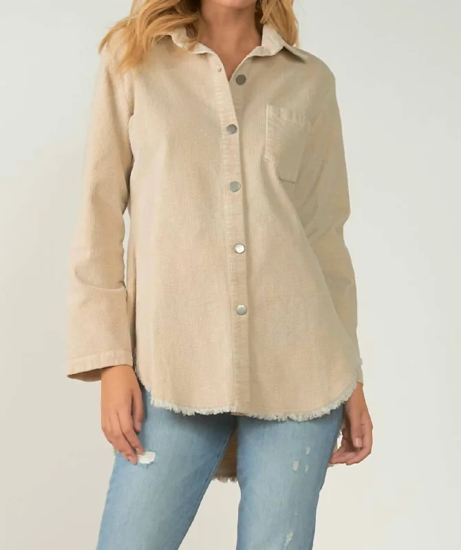 Versatile Women's Fashion Pincord Fringe Jacket In Beige