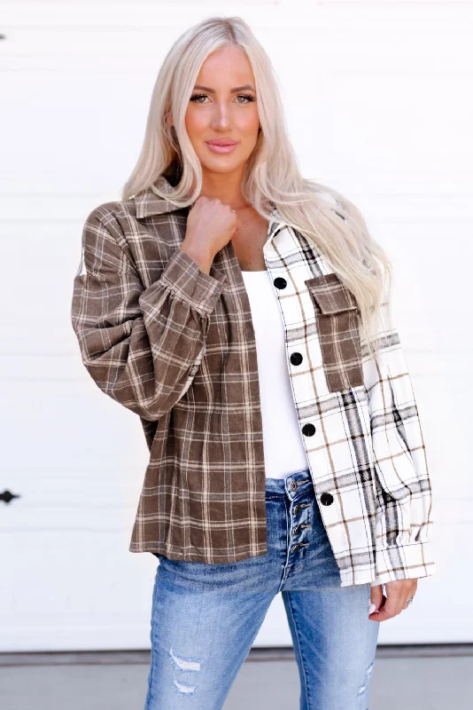 Exclusive Women's Fashion Collection Plaid Contrast Button Up Shirt Jacket